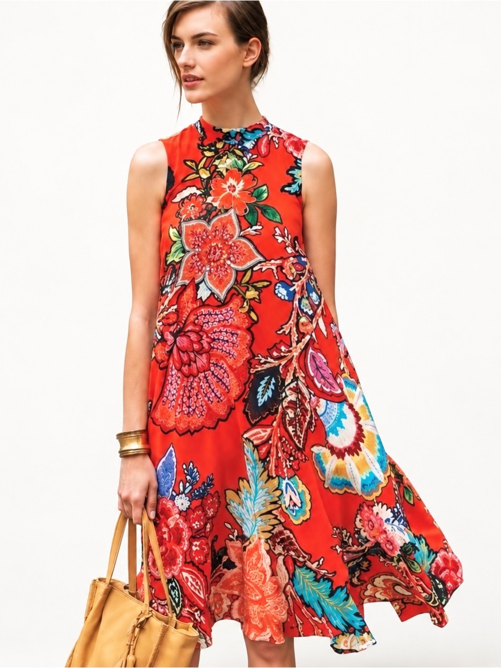 Anthropologie Maeve Larkhill Orange Floral Silk Swing Dress XS